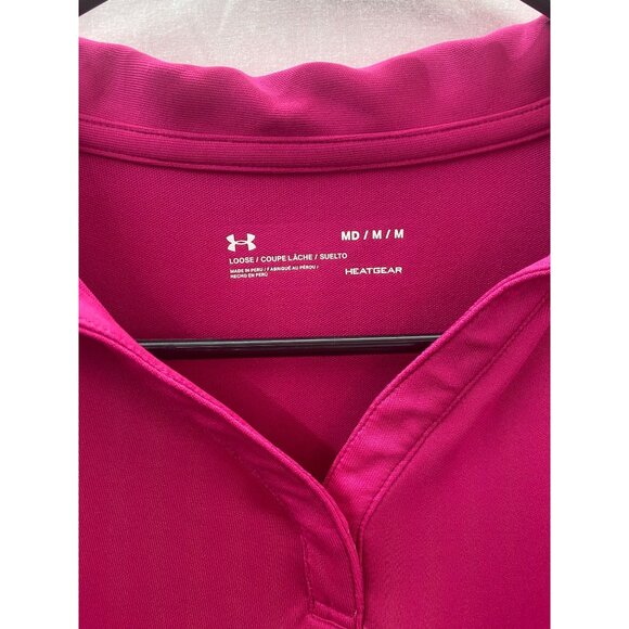 Under Armour Women's Medium Dark Pink Short Sleeve Logo Heat Gear Shirt - Picture 4 of 4